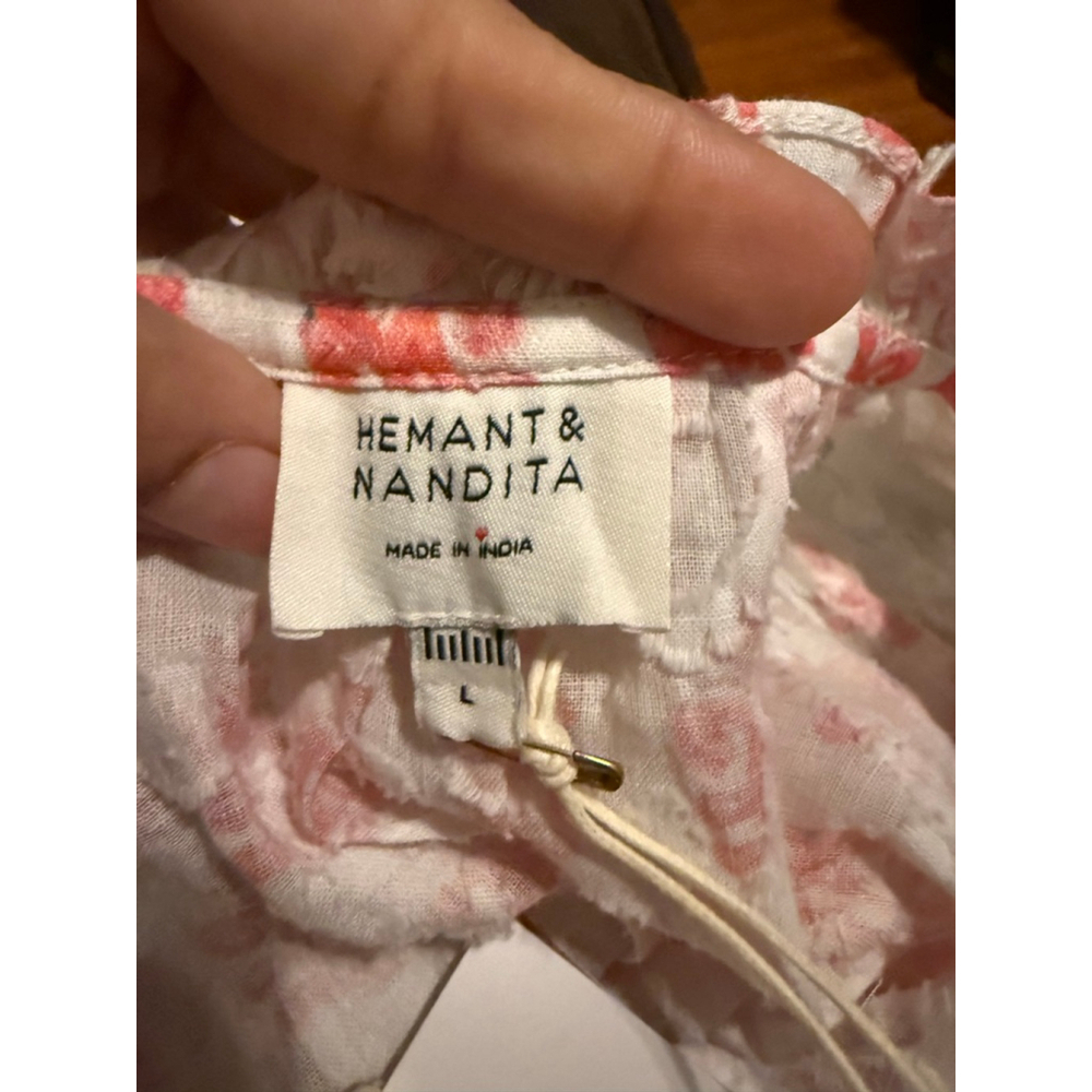 Women's HEMANT & NANDITA White Pink Floral Maxi Dress L - Picture 5 of 9